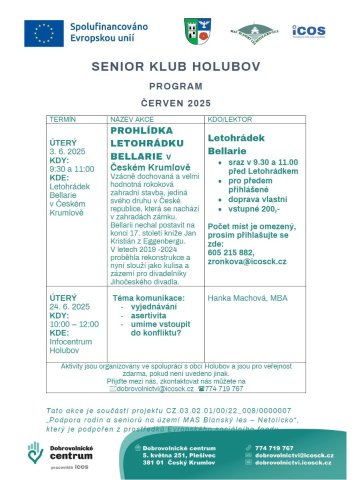 Program Senior klubu Holubov na červen 2025