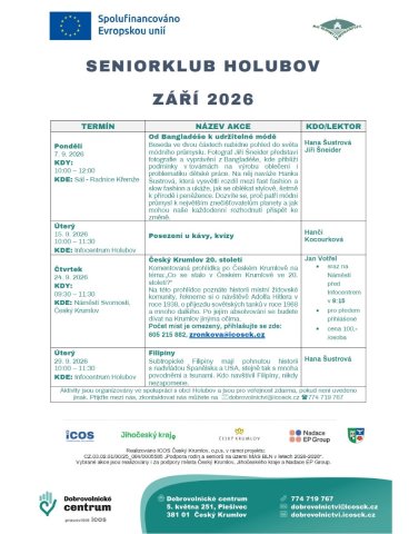 Seniorklub Holubov září 2026