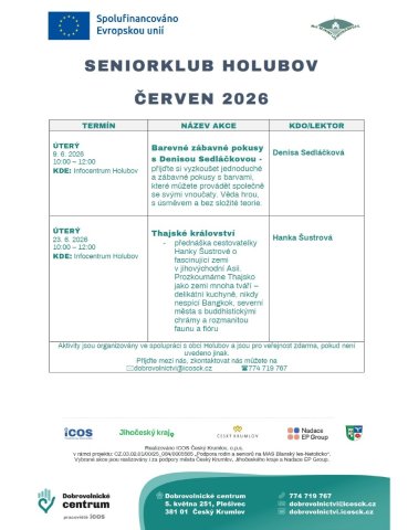 Program Senior klubu Holubov na červen 2026