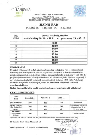 Jízdní řád platný od 01.10.2026 do 18.12.2026