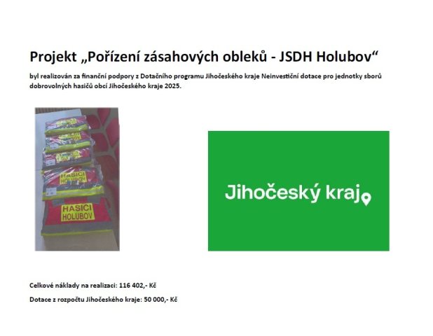 Pořízení zásahových obleků - JSDH Holubov