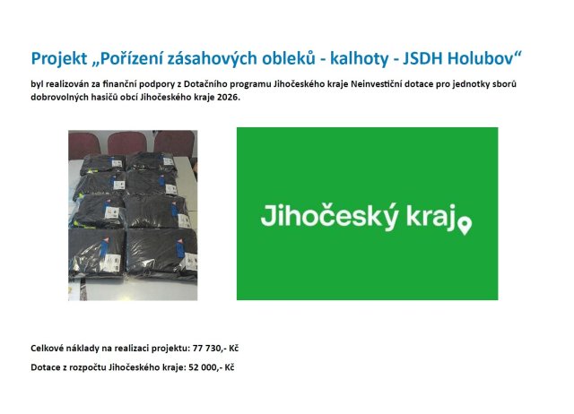 Pořízení zásahových obleků - kalhoty - JSDH Holubov