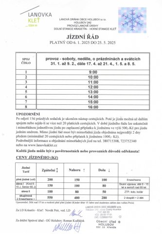Jízdní řád platný od 06.01.2025 do 25.05.2025