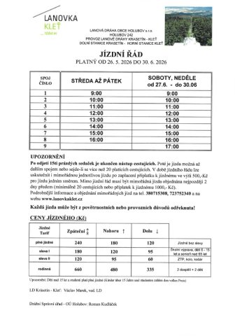 Jízdní řád platný od 26.05.2026 do 30.06.2026