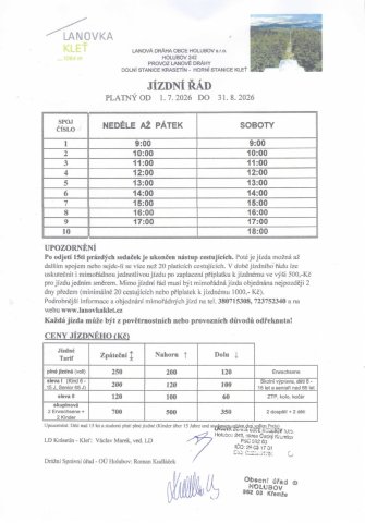 Jízdní řád platný od 01.07.2026 do 31.08.2026
