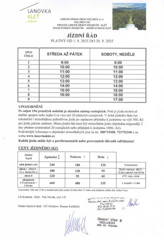 Jízdní řád platný od 01.09.2025 do 30.09.2025