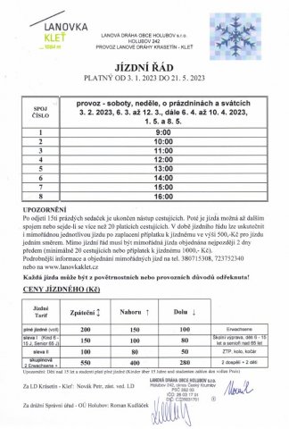 Jízdní řád platný od 3. 1. 2023 do 21. 5. 2023