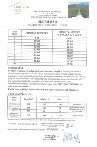 Jízdní řád platný od 01.07.2024 do 31.08.2024