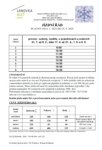 Jízdní řád platný od 06.01.2025 do 25.05.2025