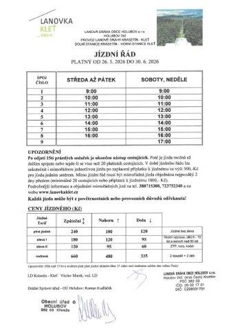 Jízdní řád platný od 06.01.2026 do 25.05.2026