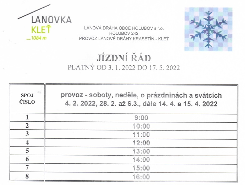 Jízdní řád platný od 3. 1. 2022 do 17. 5. 2022