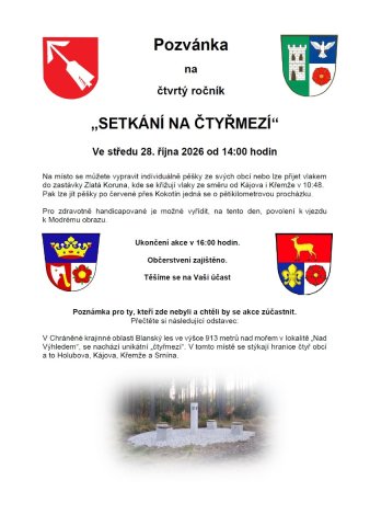 Pozvánka na čtvrtý ročník "SETKÁNÍ NA ČTYŘMEZÍ"