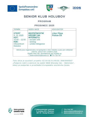 Program Senior klubu Holubov na prosinec 2025