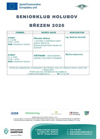 Program Senior klubu Holubov na březen 2026