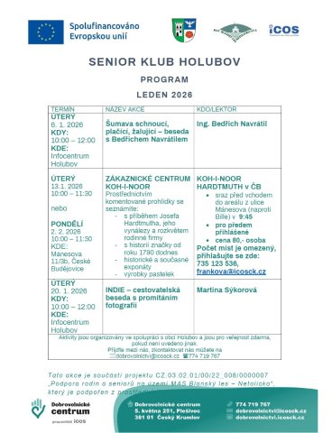 Program Senior klubu Holubov na leden 2026