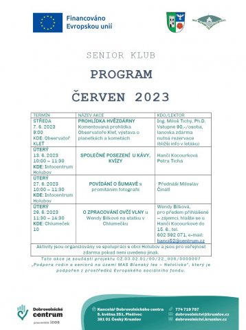 Program akcí pro seniory na červen