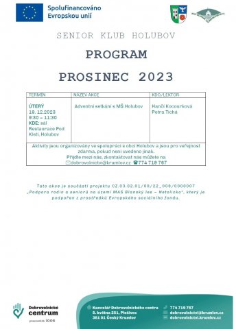 Program Senior klubu Holubov na prosinec 2023