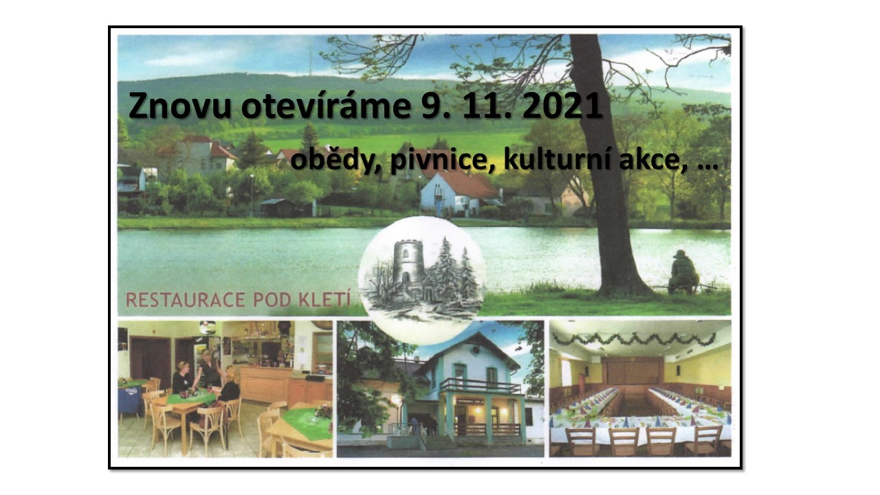 Restaurace Pod Kletí znovu otevírá 9. 11. 2021